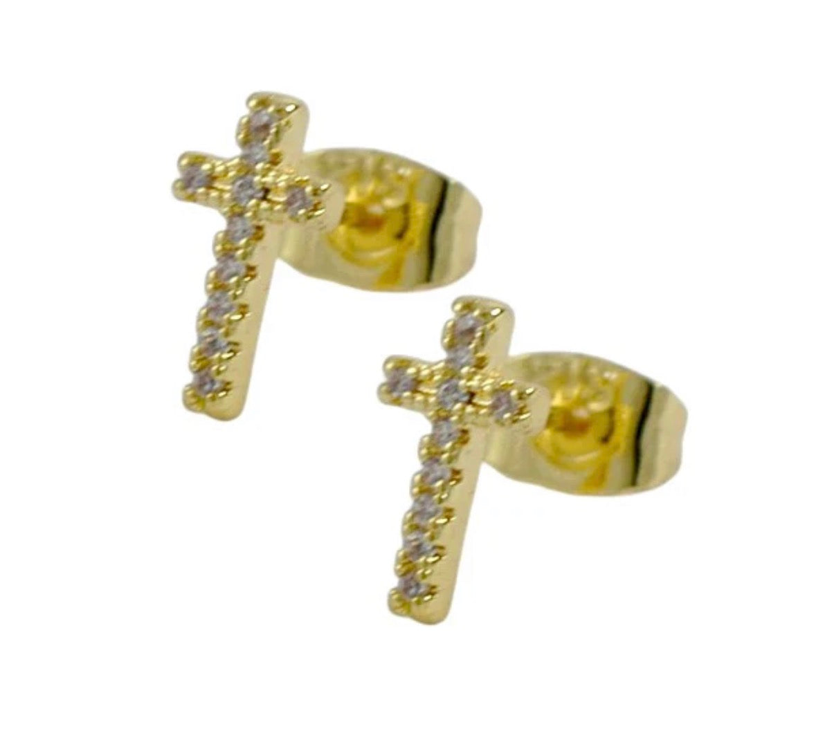 Boucles d’Oreilles Croix Dorée Strass en Acier Inoxydable – Élégance Brillante