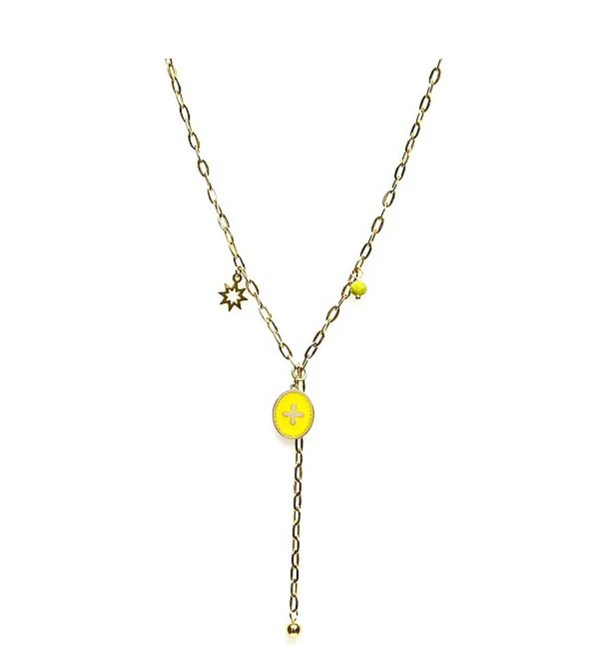 ✨ Collier Femme Acier 316 🌟 Pierre Moutarde Élégante ✨