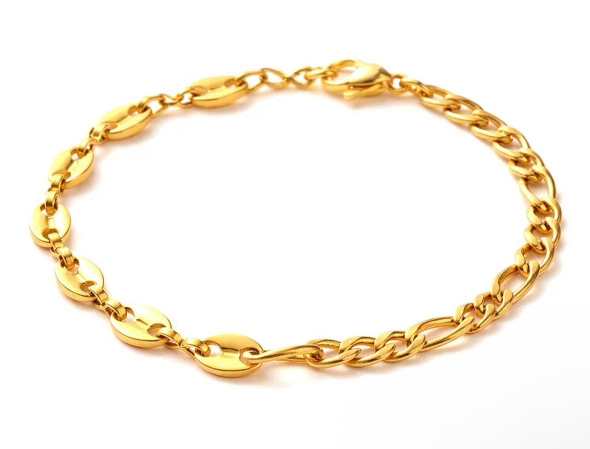 ✨ Bracelet Femme en Acier Inoxydable – Chaîne Gourmette & Maillons Grain de Café ✨