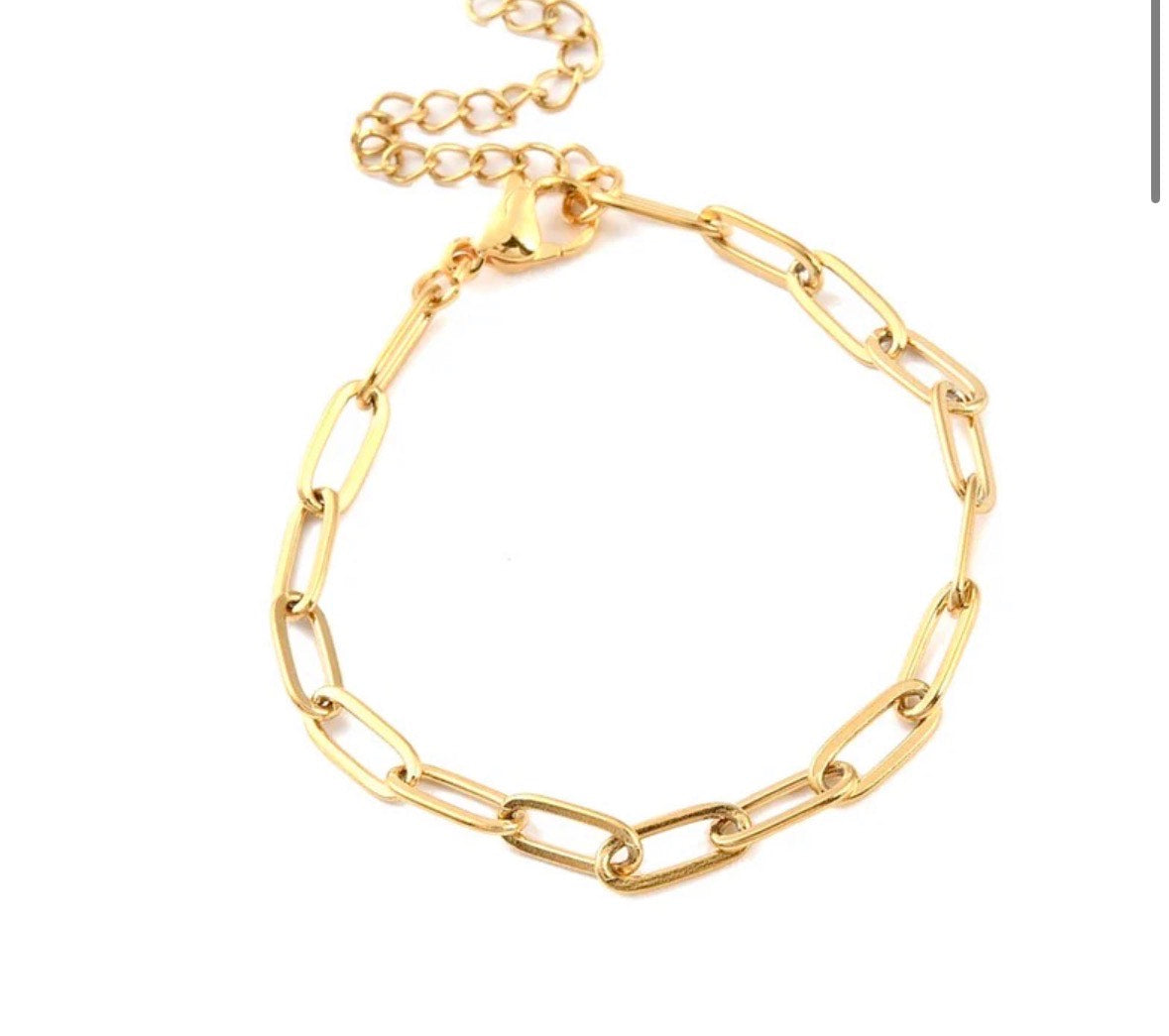 Bracelet acier inoxydable maille trombone or