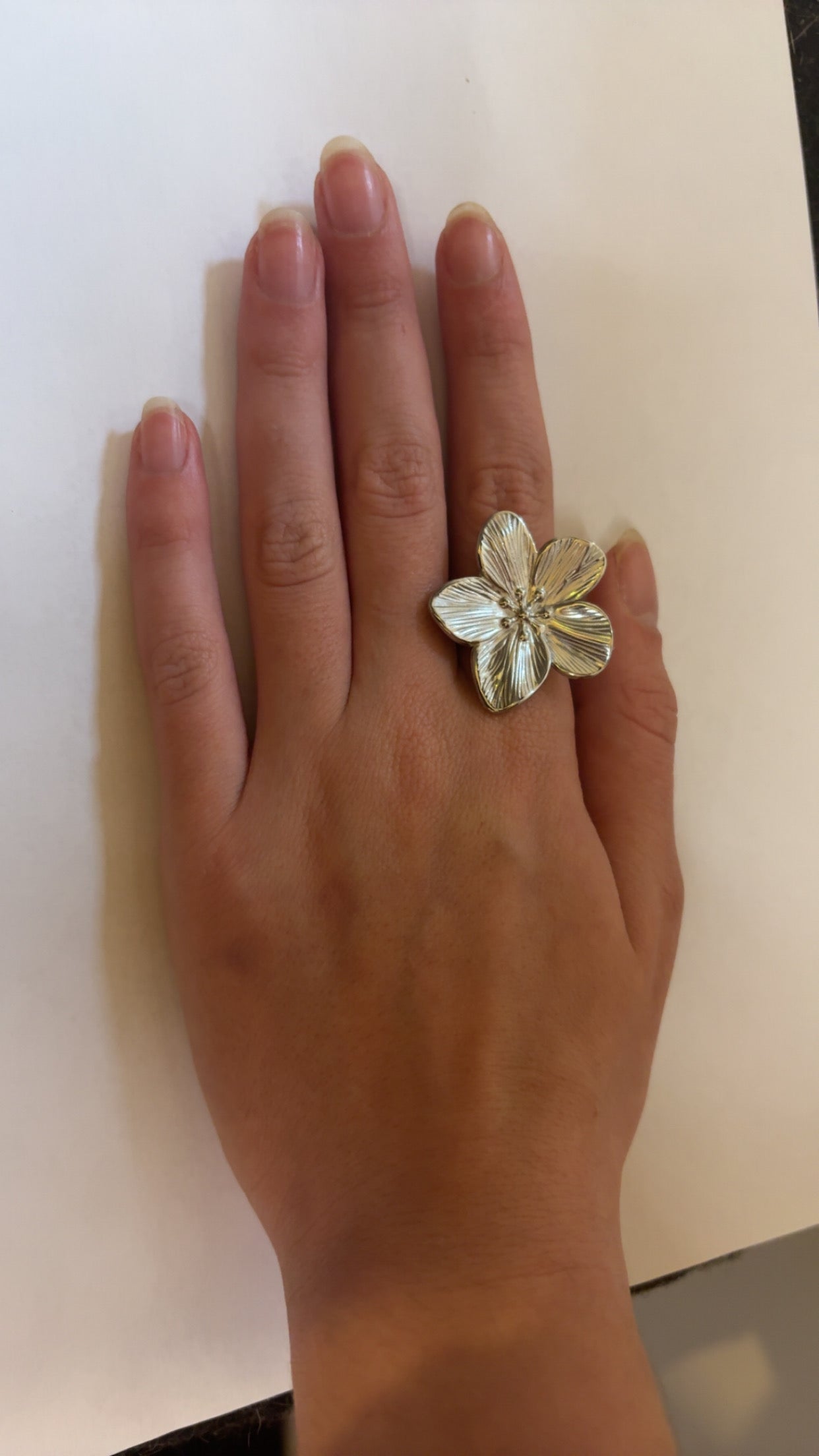 Bague acier inoxydable réglable argenté fleur 30mm