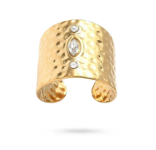 ✨ Bague Femme en Acier Inoxydable Doré – Lignée de Fleurs ✨