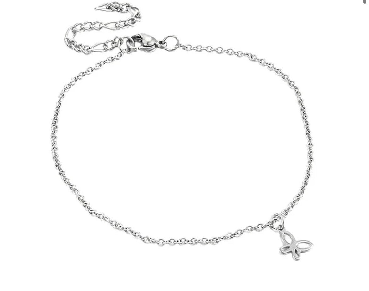 Chaine de cheville en acier inoxydable breloque papillon