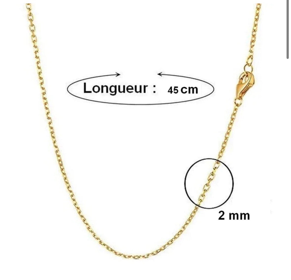 chaine en acier inoxydable - maille fine couleur doré - 2mm